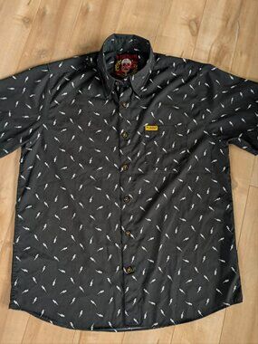 Dixxon Bolt Lightning Print Party Shirt Button Up Men's XL Black